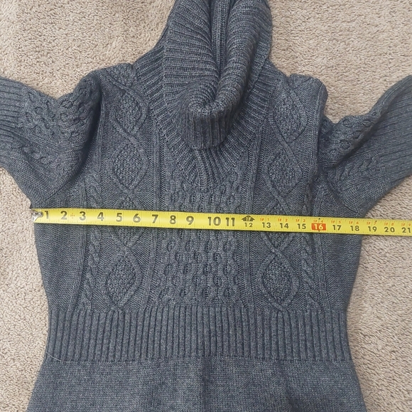 LOFT Gray Sweater Dress Size Large Turtleneck  Wool Cotton  Blend Short Sleeve - Picture 11 of 12